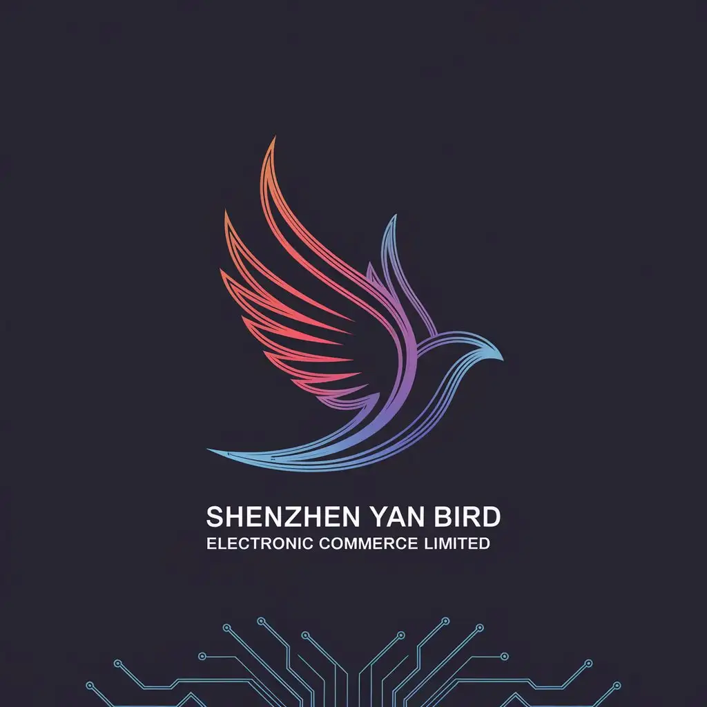 LOGO Design for Shenzhen Yan Bird Electronic Commerce Limited Abstract Fire Bird Wing with Dynamic Gradient Colors and Tech Elements