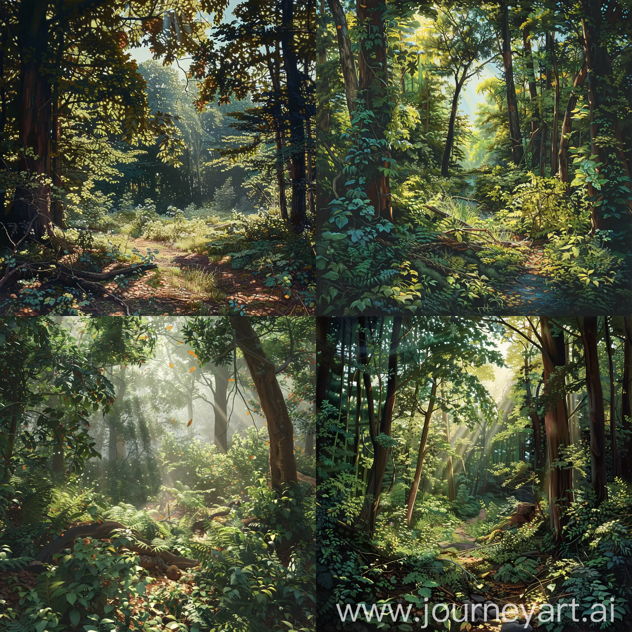 Serene-Summer-Forest-Landscape-with-Vibrant-Foliage-and-Sunlight