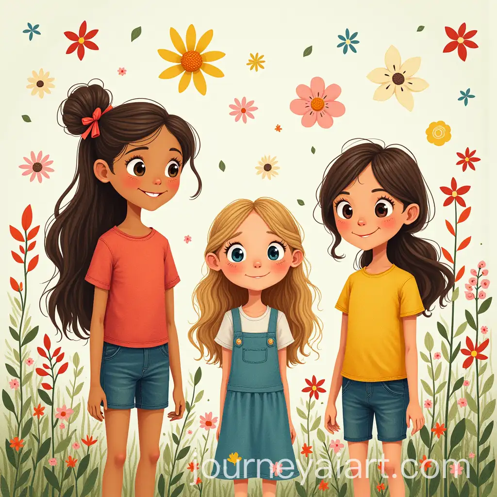 TheAI-Image-Prompt-Expansion-Floral-Patch-Book-Cover-Three-Sisters-Daz-Bud-and-Lils-on-Fun-Childhood-Adventures