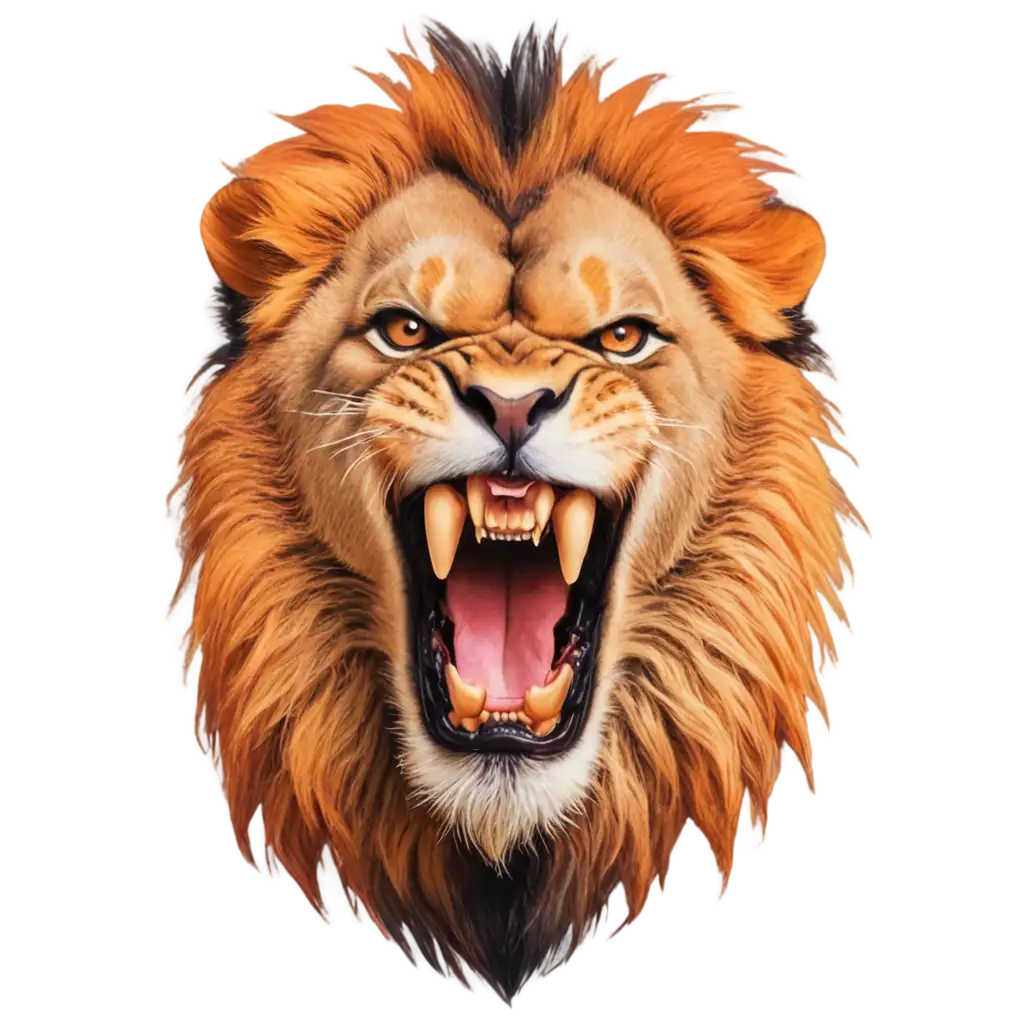 Angry lion face with multi color. Primary color orange