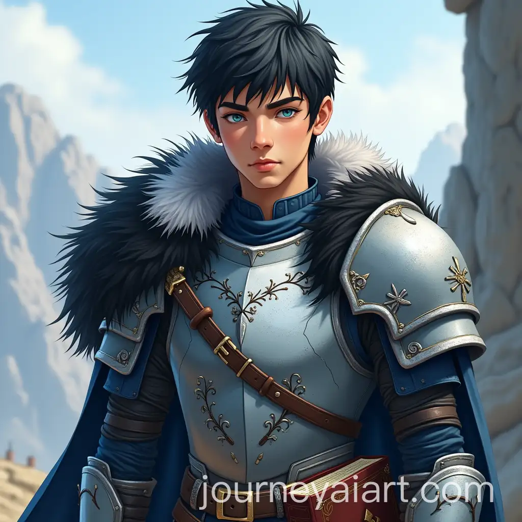 Portrait-of-a-Young-Paladin-in-SilverBlue-Armor-with-Noble-Fur-Collar