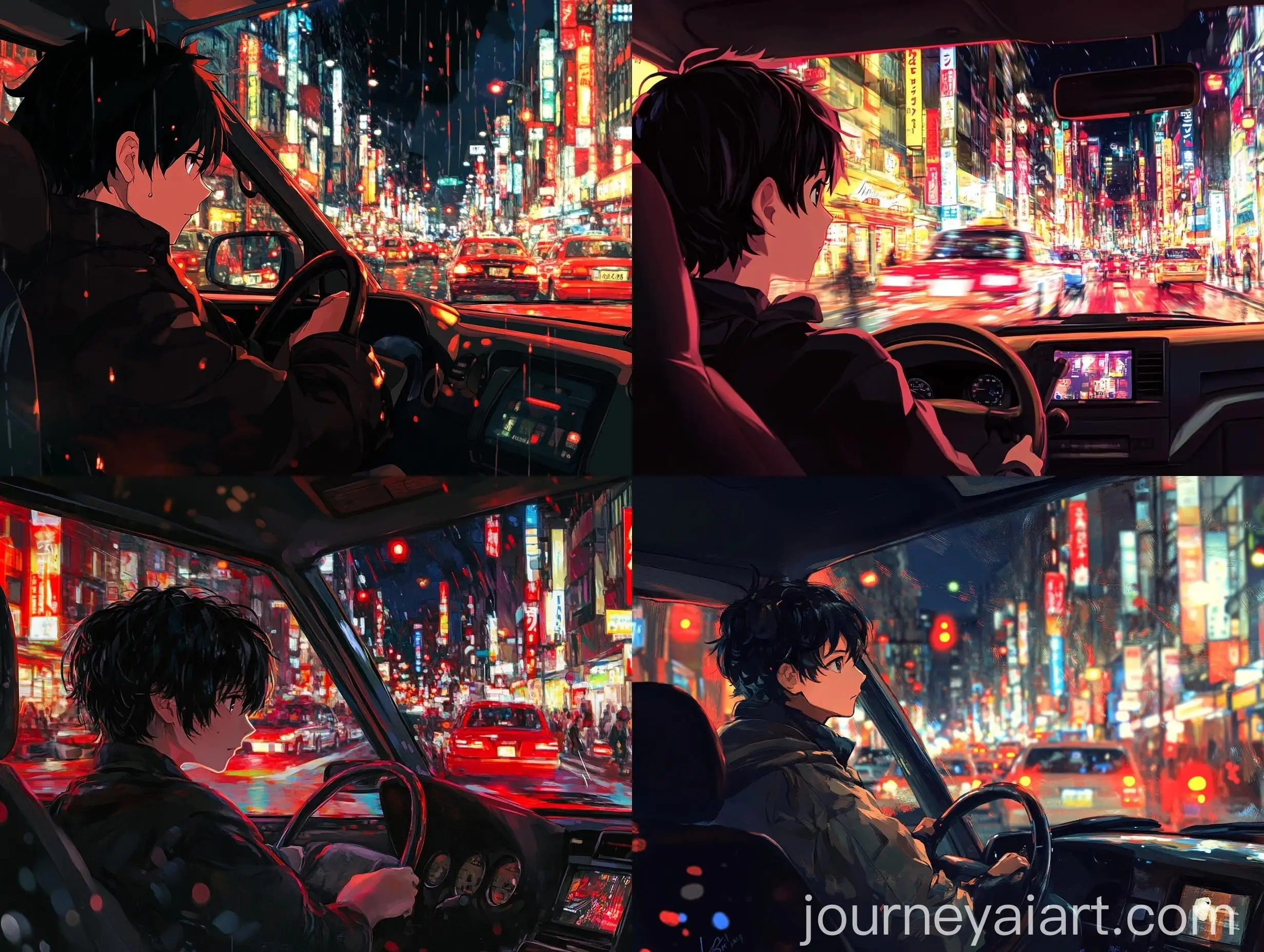 Teenager-with-Bow-Hairstyle-Looking-Out-Taxi-Window-in-Tokyo-Night-Scene