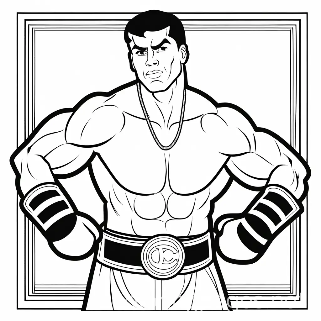 champion belt for boxer coloring page , Coloring Page, black and white, line art, white background, Simplicity, Ample White Space. The background of the coloring page is plain white to make it easy for young children to color within the lines. The outlines of all the subjects are easy to distinguish, making it simple for kids to color without too much difficulty