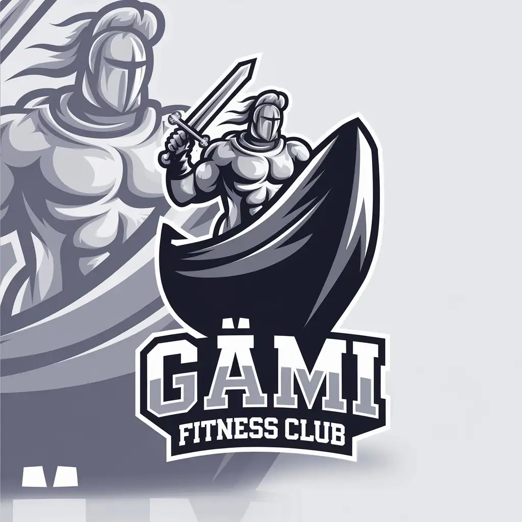 LOGO Design for GMI FITNESS CLUB Bodybuilder Knight on a Ship with Sword Theme