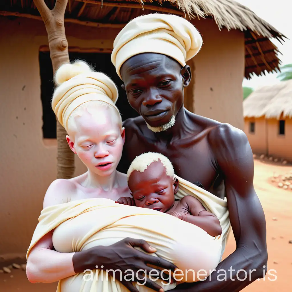 a African couple in the village giving birth to an albino baby