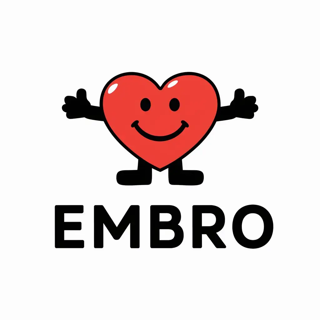 LOGO Design for Embro Heart Symbol with Arms Legs and Smile on Clear Background