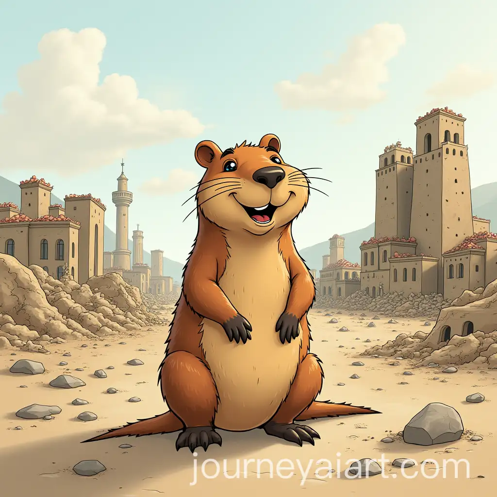 Happy-Capybara-in-Childs-Drawing-Style-with-Destroyed-City-Background