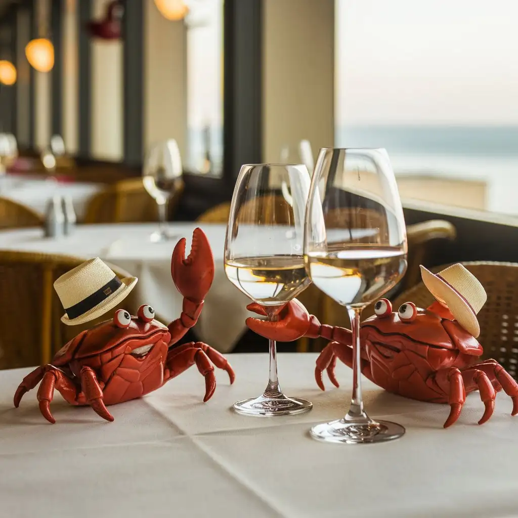 Crabs Enjoying Albario at a Seafood Restaurant