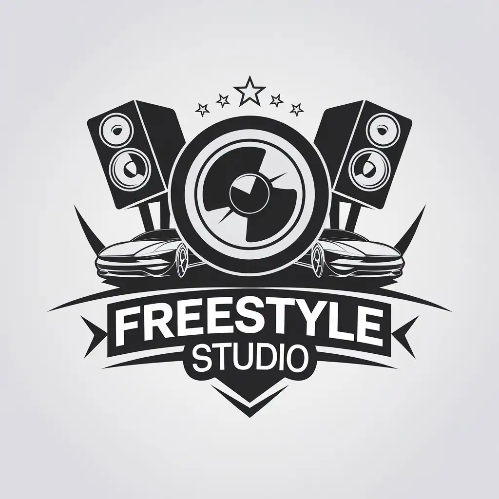 LOGO Design for Freestyle Studio Minimalistic with Speakers and Cars