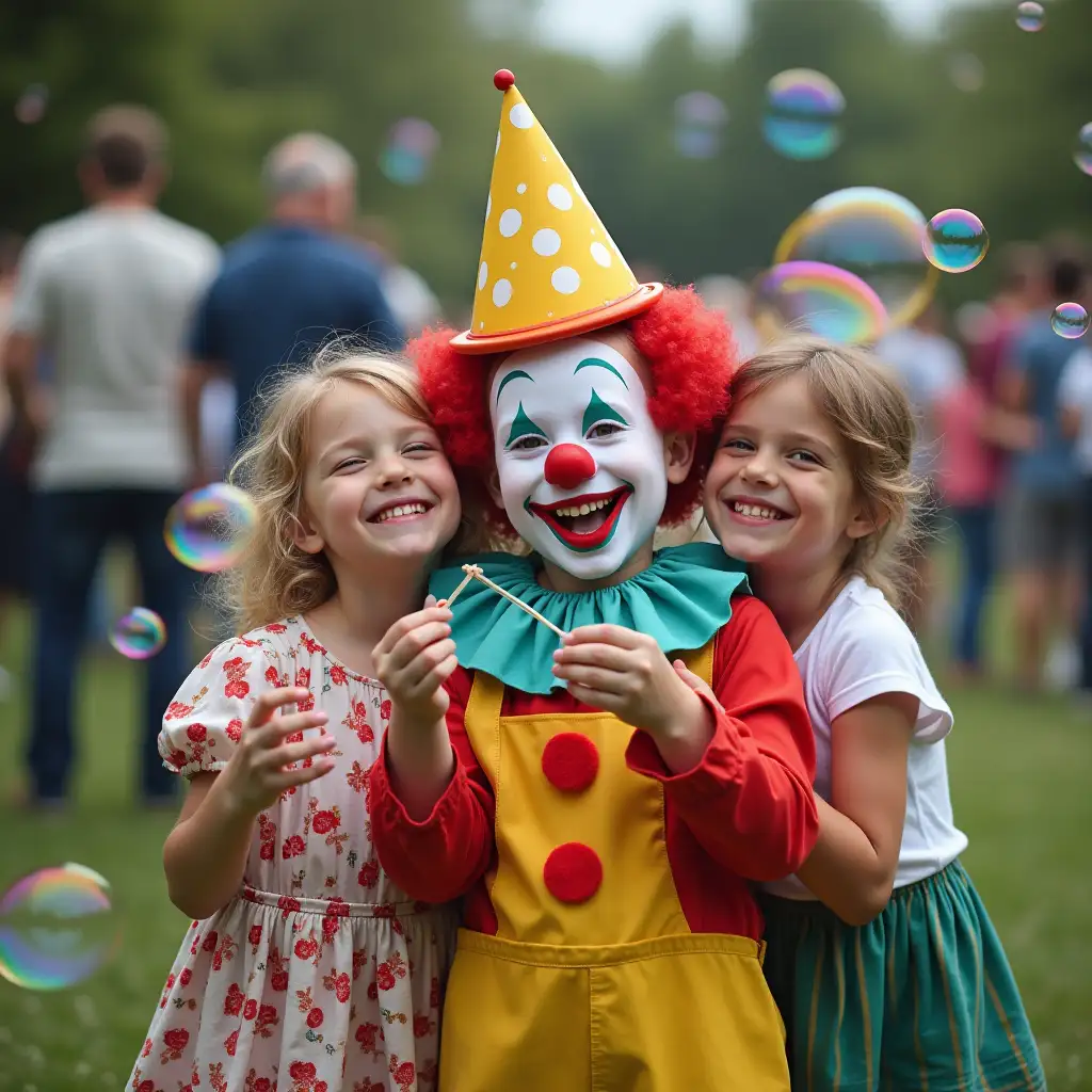 clown, children, soap bubbles