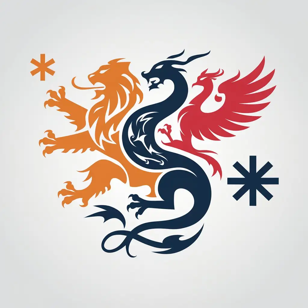 LOGO Design For Chimera Minimalistic Vector Logo with Lion Dragon and Phoenix