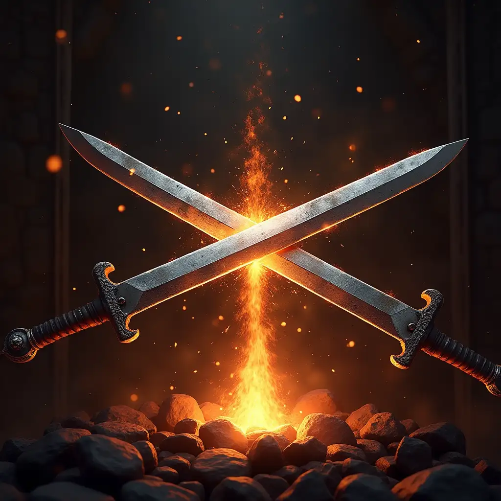 Swords-Clashing-in-a-Fiery-Forge-with-Sparks-and-Glowing-Edges