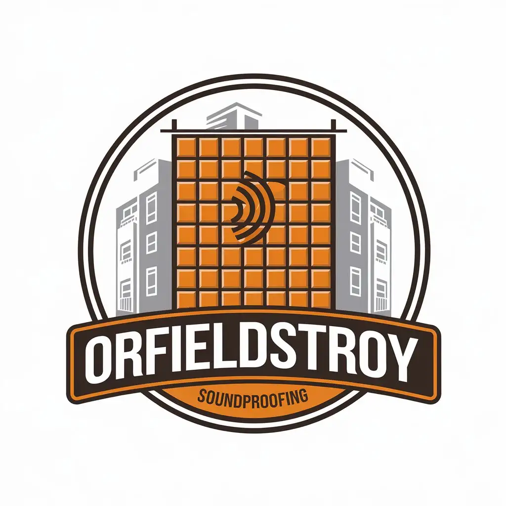 a vector logo design,with the text "Orfieldstroy", main symbol:soundproofing, wall, apartment,complex,be used in repair industry,clear background