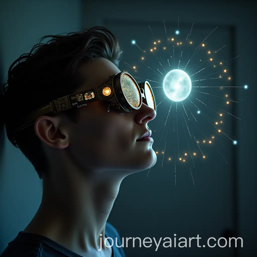 Person-Using-Steampunk-DreamTracking-Glasses-to-Project-Dreams-onto-Wall