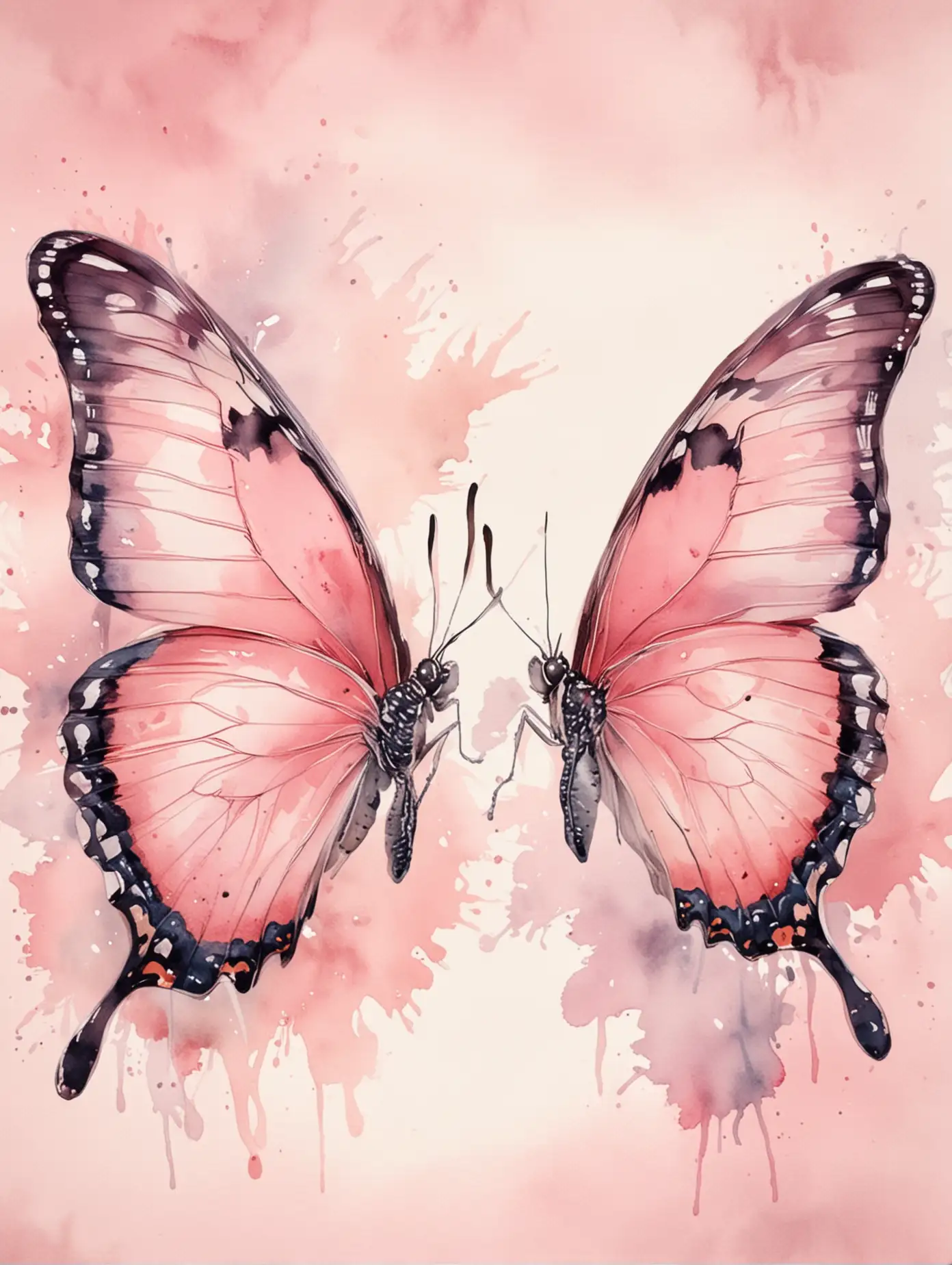 Two Beautiful Large Butterflies in Watercolor Light Pink Tones