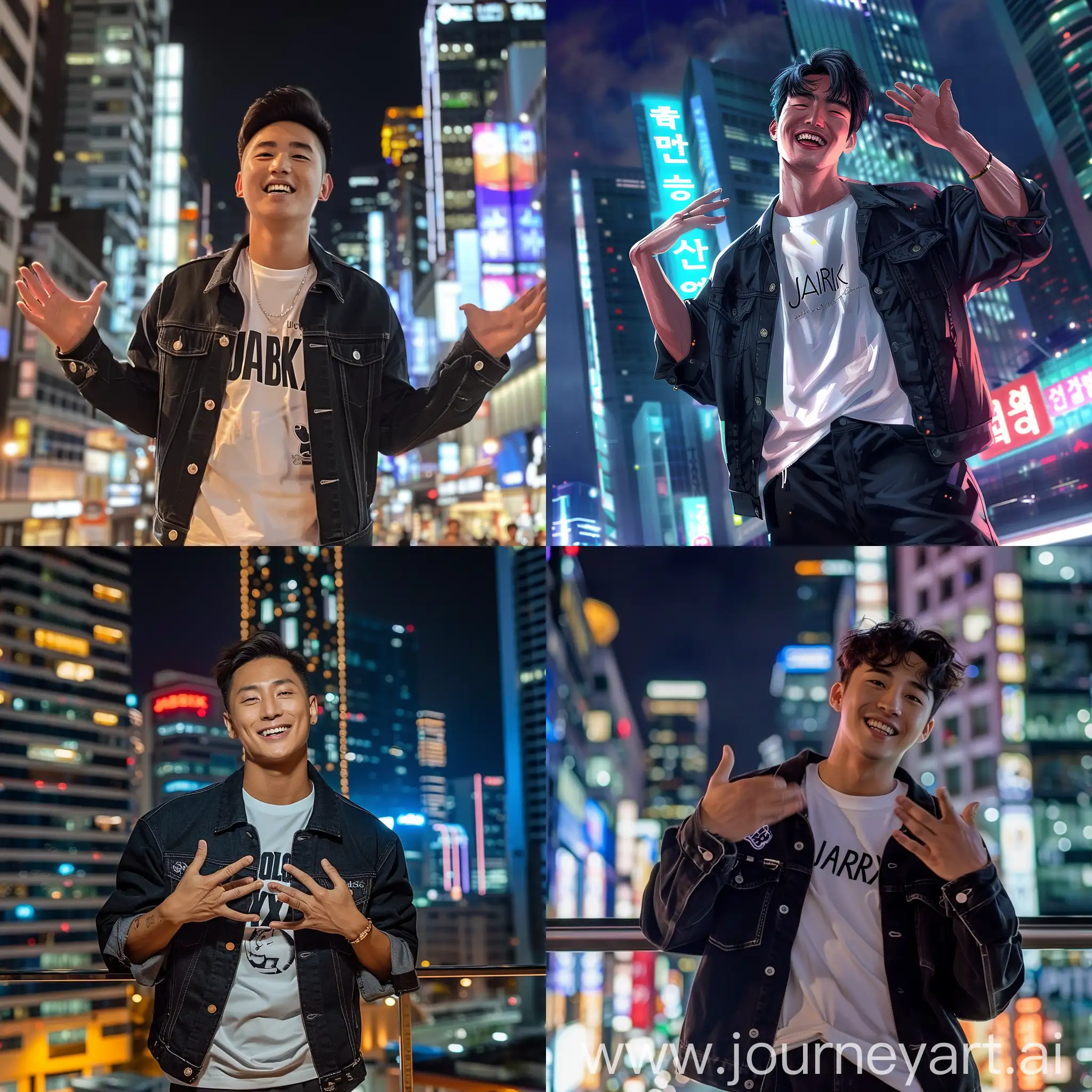 Handsome-Korean-Man-Smiling-in-Urban-Night-Scene