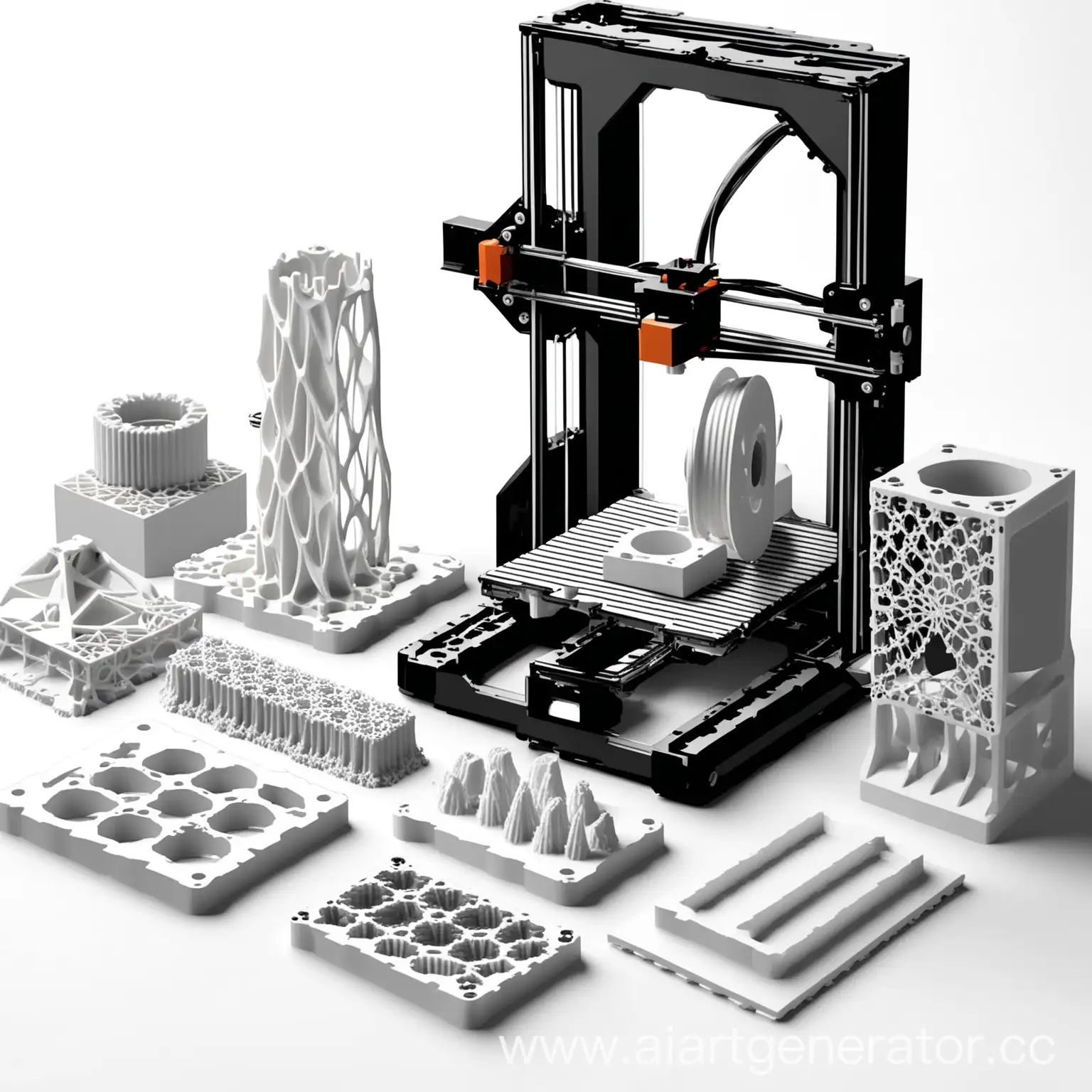 3d printer Technology additive manufacturing parts on white background