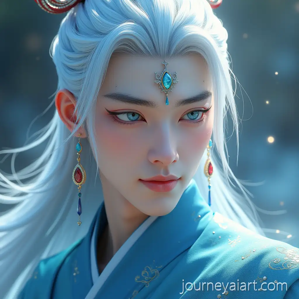 Regal-Photorealistic-Portrait-of-a-WhiteHaired-Man-with-Ethereal-Blue-Eyes-in-Ornate-Robes