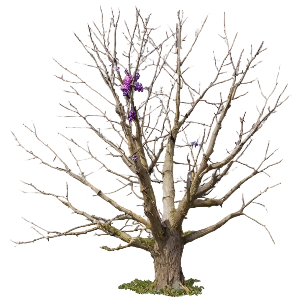 Tree-with-Thick-Trunk-and-Branches-Full-of-Purple-and-Yellow-Flowers-PNG-Image-for-HighQuality-Visual-Use