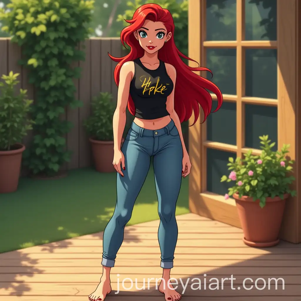 AnnaMarie-as-Rogue-from-XMen-97-in-a-Garden-Setting-with-Barefoot-and-Red-Lipstick