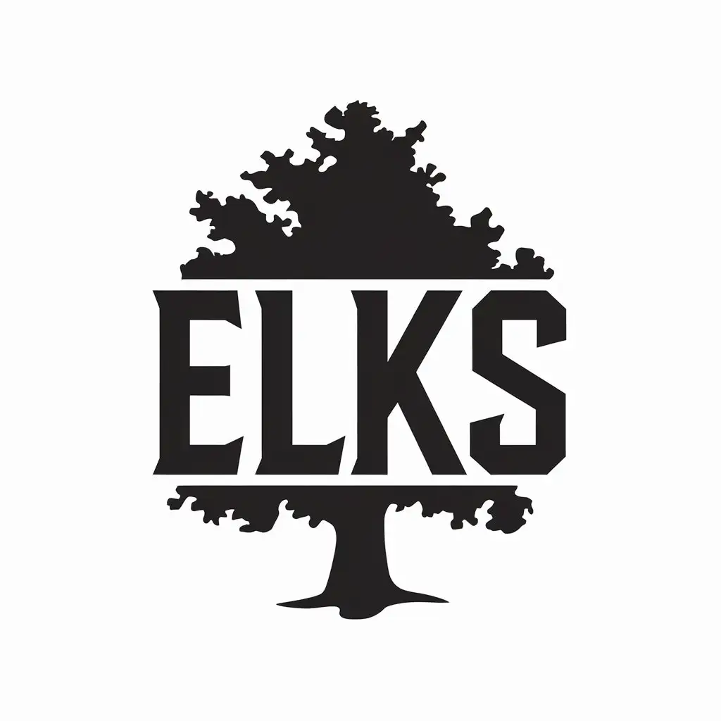 LOGO Design For ELKS Minimalistic Tree Silhouette with Superimposed Text Clear Background