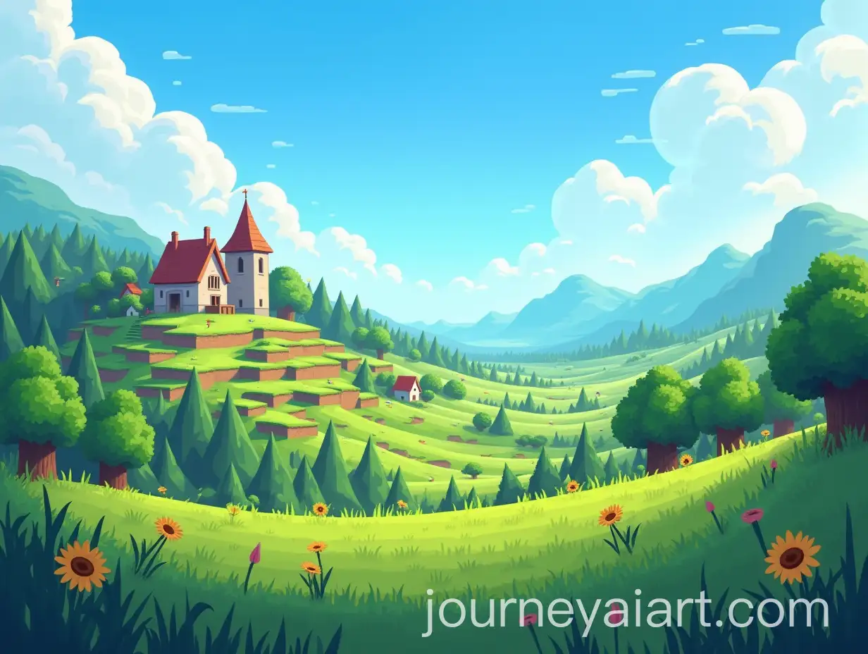 VAI-Art-Prompt-Expansionibrant-Minecraft-Banner-with-Expansive-Plains-and-Quaint-Village-in-Pixel-Art-Style
