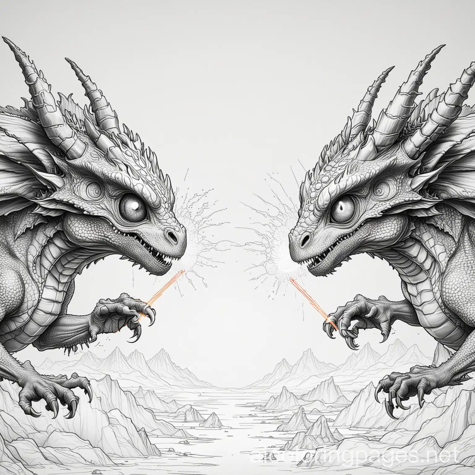 Dragons-Battling-Evil-LaserShooting-Eyeballs-Coloring-Page