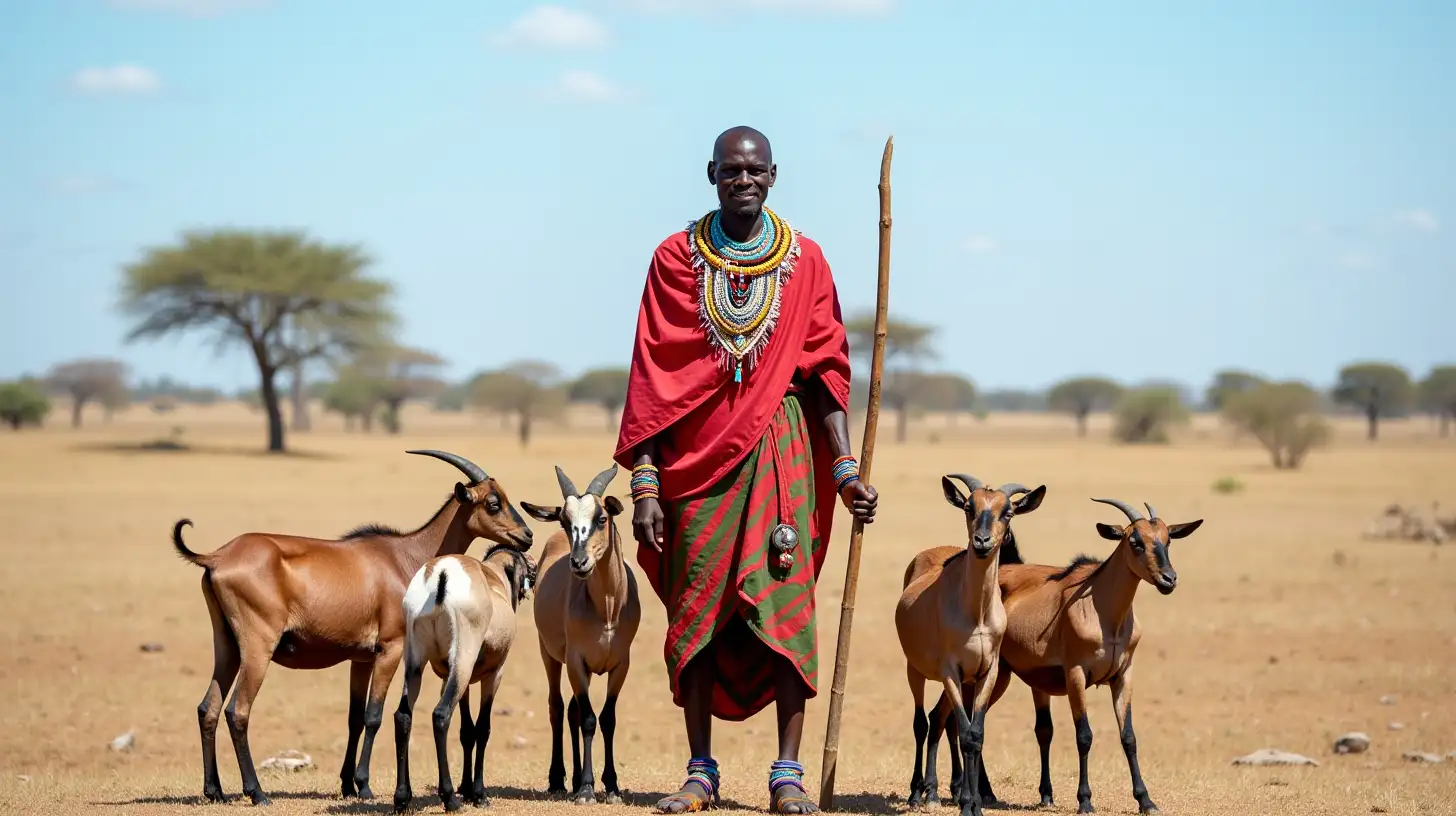 Traditional Maasai Man with Goats in Kajiado Kenya