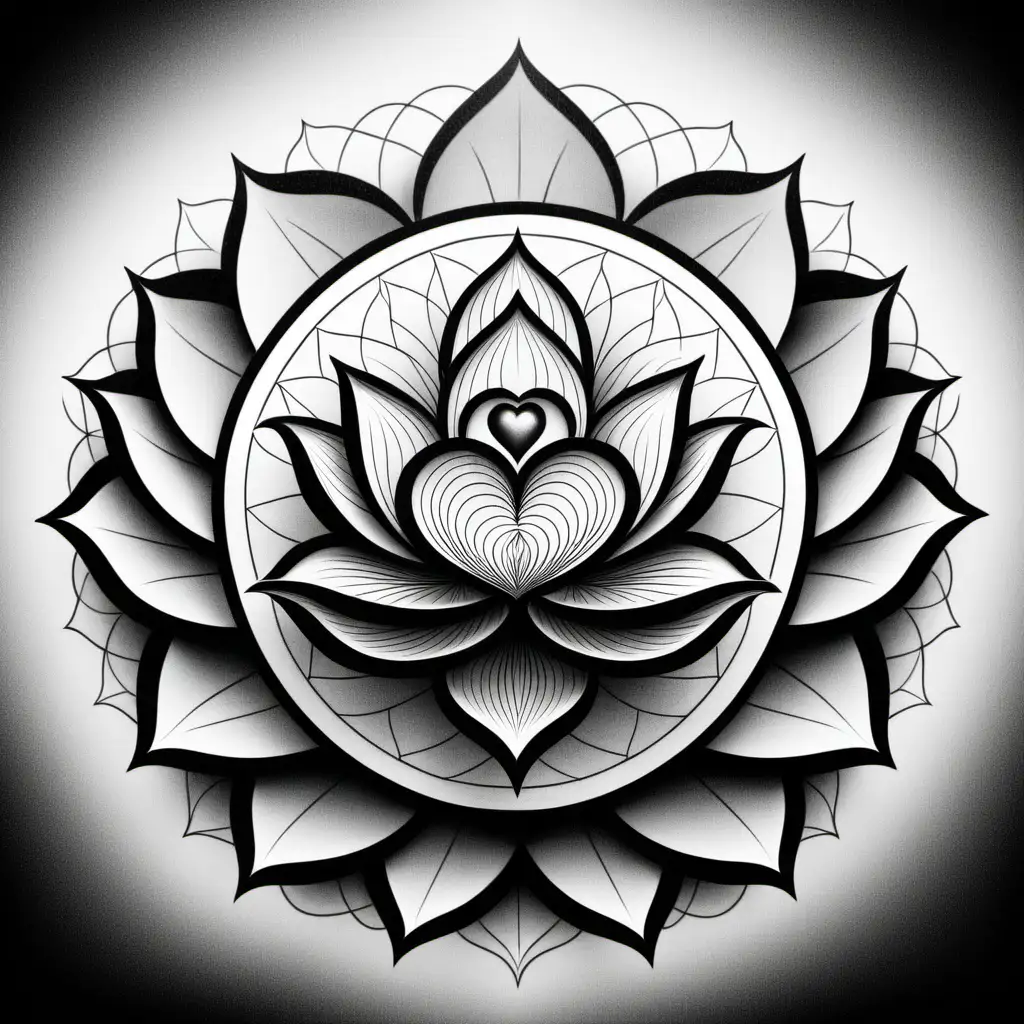 Elegant Black and White Lotus Logo with Heart Design