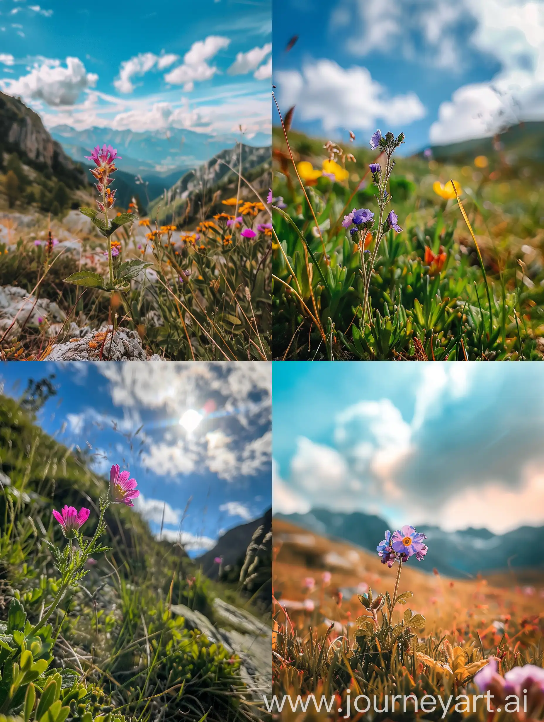 Vibrant-Wildflower-on-Mountain-Peak-Under-Sunny-Sky