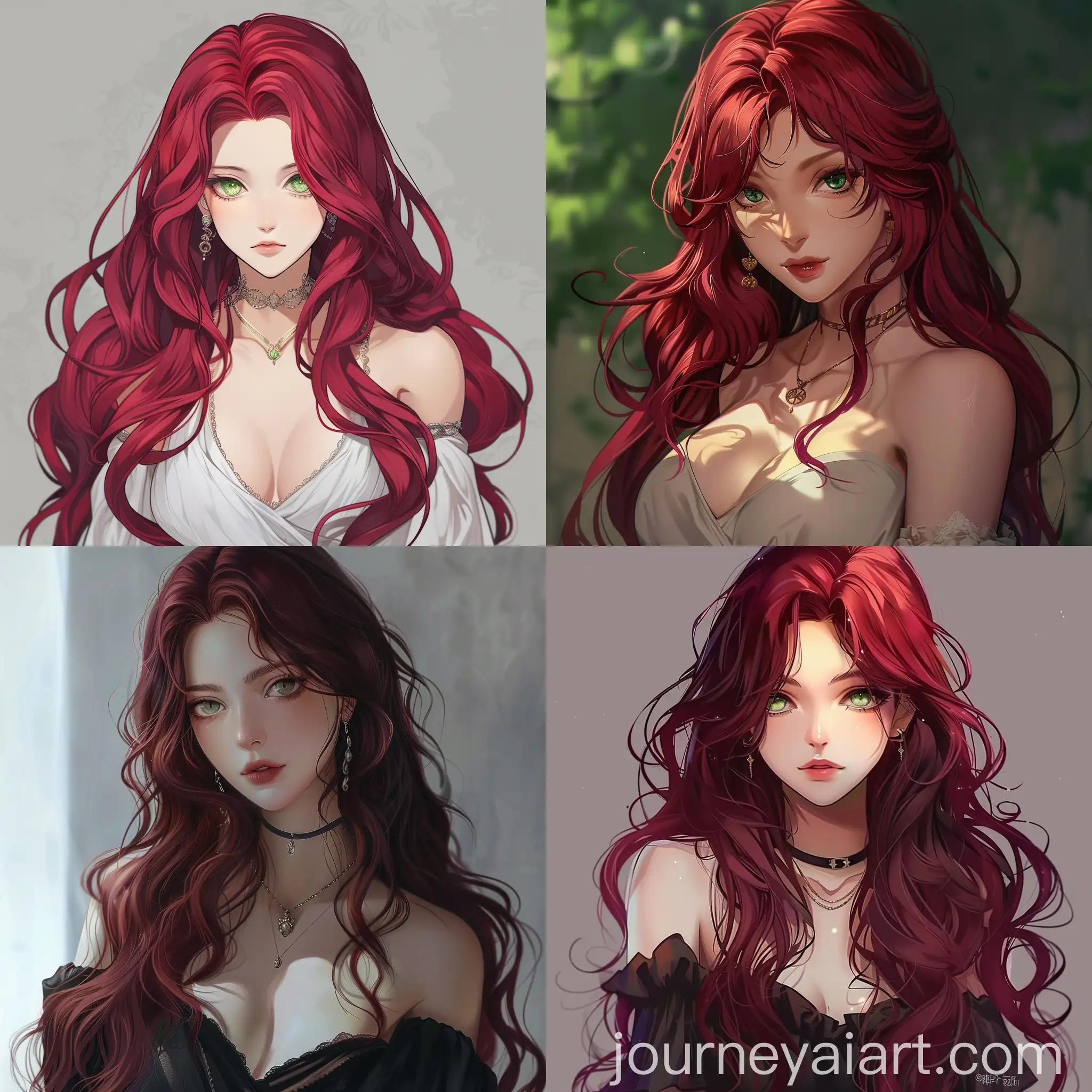 Anime-Style-Heiress-with-Long-Wavy-Burgundy-Hair-and-Emerald-Green-Eyes