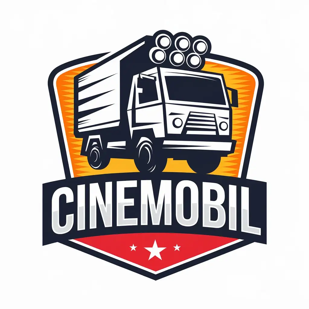 a vector logo design,with the text "Cinemobil", main symbol:a filming equipment transport truck,Moderate,be used in cinema industry,clear background