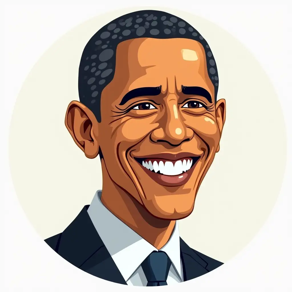 Barack Obama in cartoon style with a white circle outline