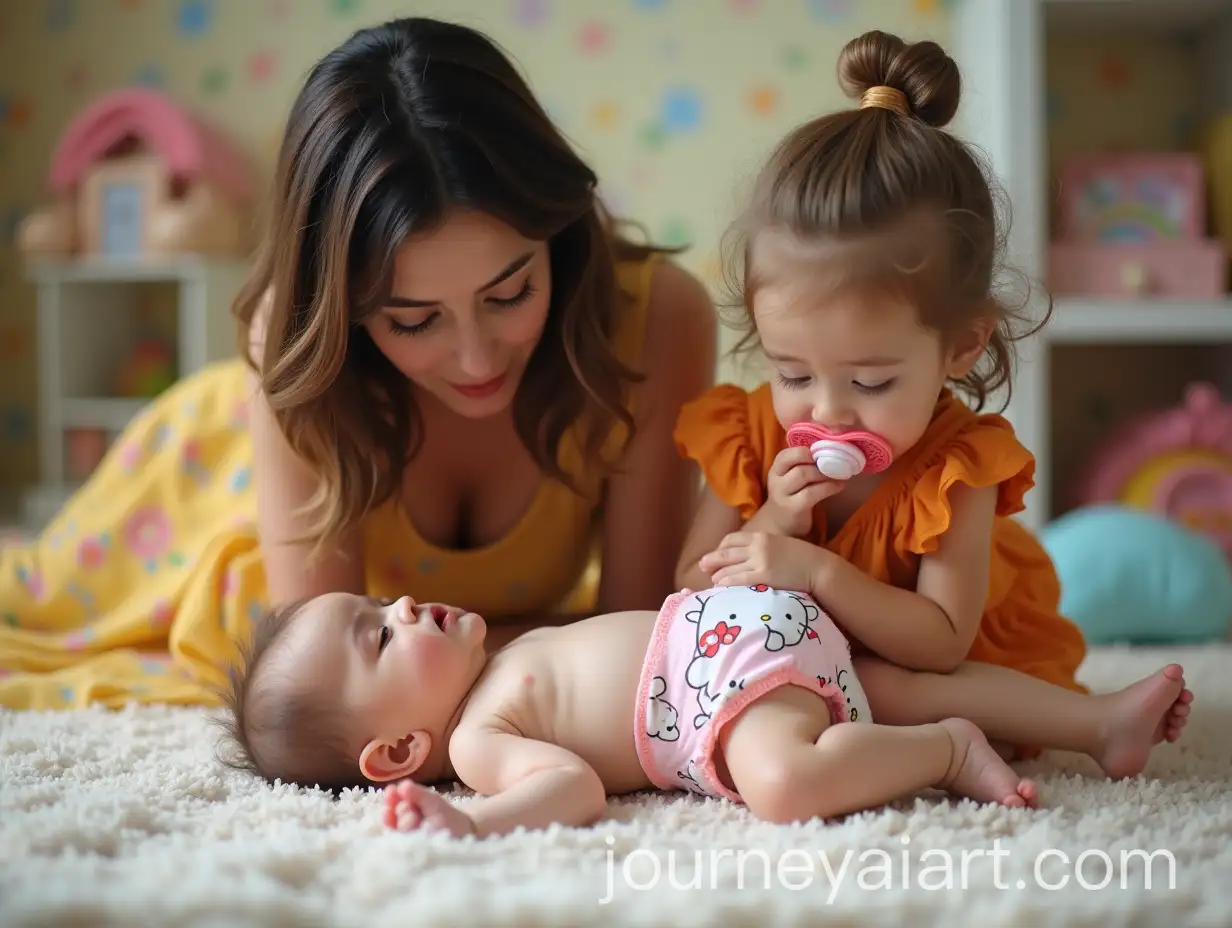 Colorful-Nursery-Playtime-with-Mother-and-Daughter-in-Floral-Dresses