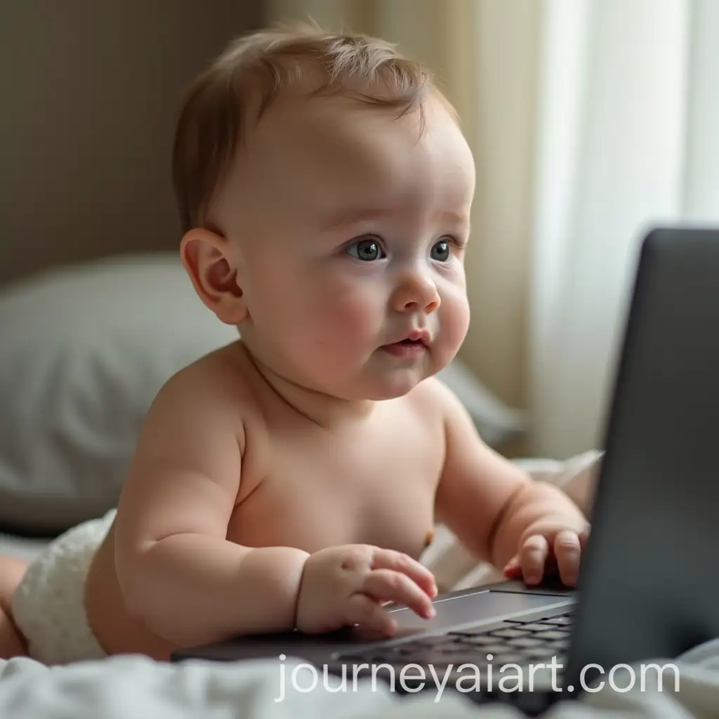 Baby-Diligently-Working-on-Laptop-in-Diaper