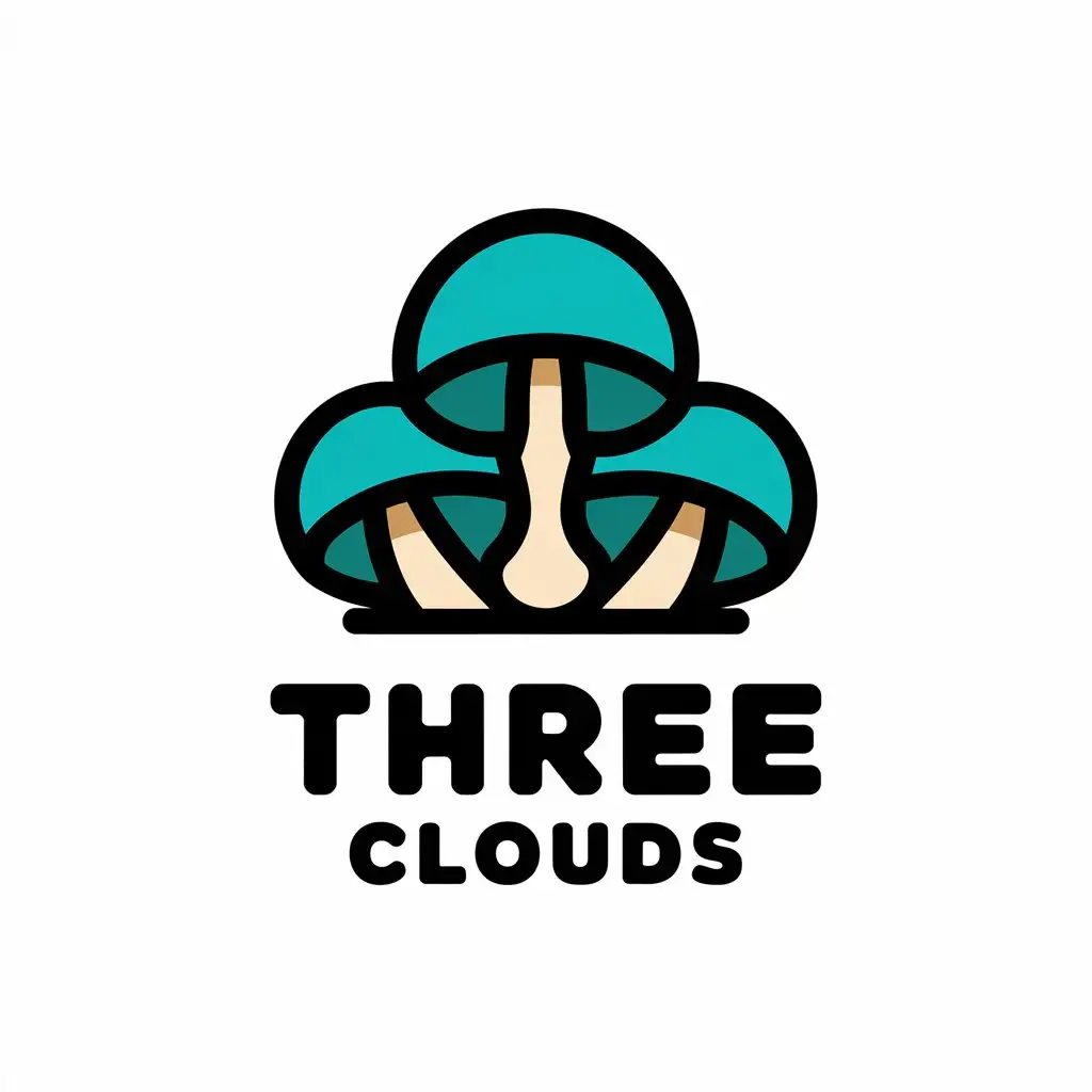 a vector logo design,with the text "three clouds", main symbol:mushroom,Moderate,be used in Travel industry,clear background