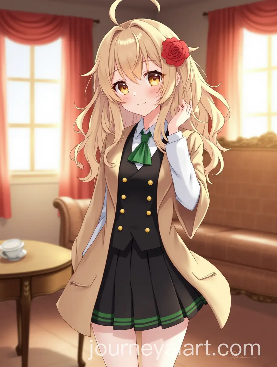 Elegant-Feminine-Figure-in-Vintage-Room-with-School-Uniform-and-Flowered-Hair