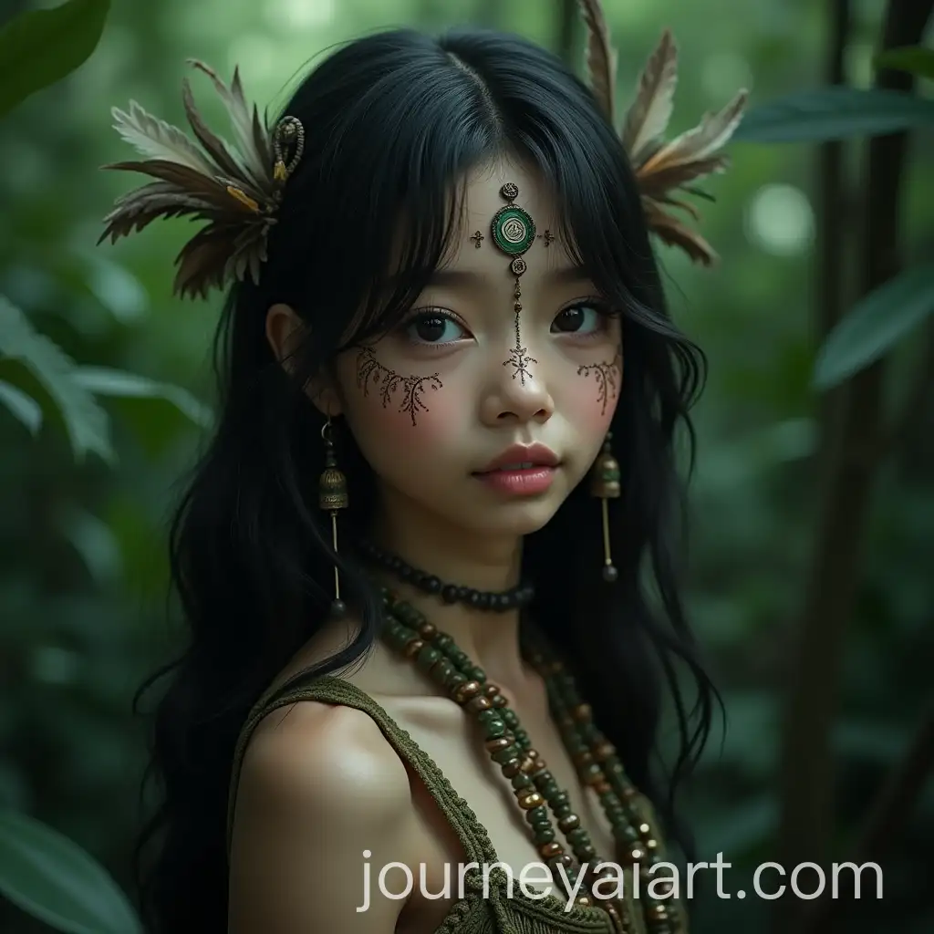 Delicate-18YearOld-Asian-Girl-in-Traditional-Jungle-Attire-with-Intricate-Face-Paint