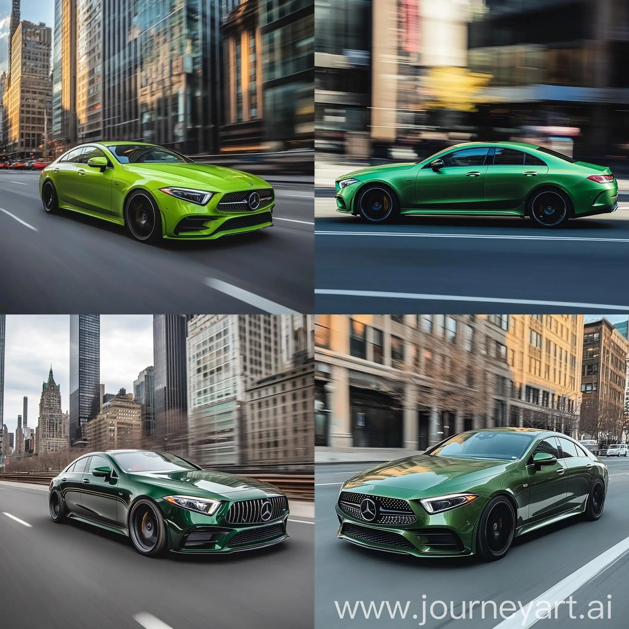 Green-Mercedes-CLS-350-Racing-on-New-York-Streets