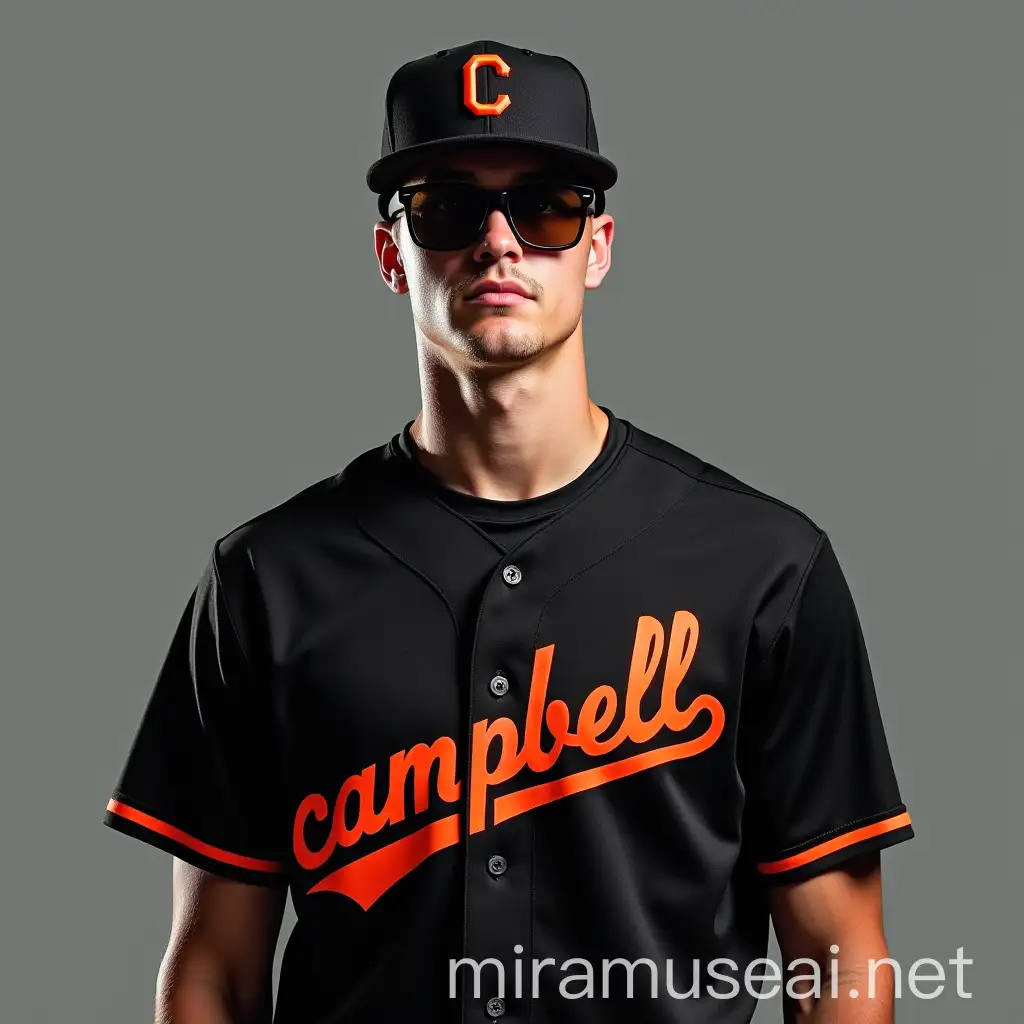 Young American Baseball Player in Campbell Uniform and Shades