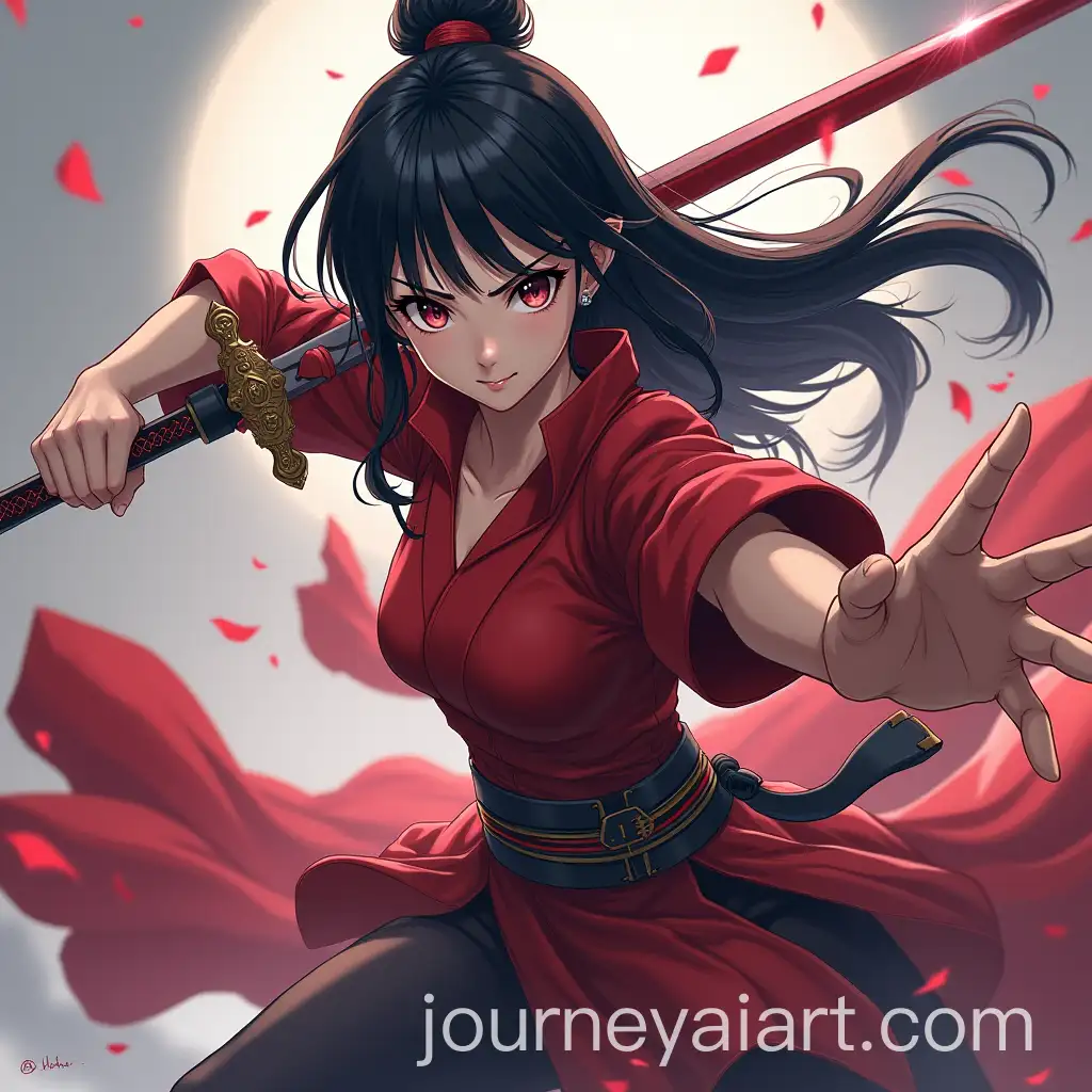 Realistic-Anime-Girl-Warrior-with-Black-Hair-Battling-with-Sword-and-Magic