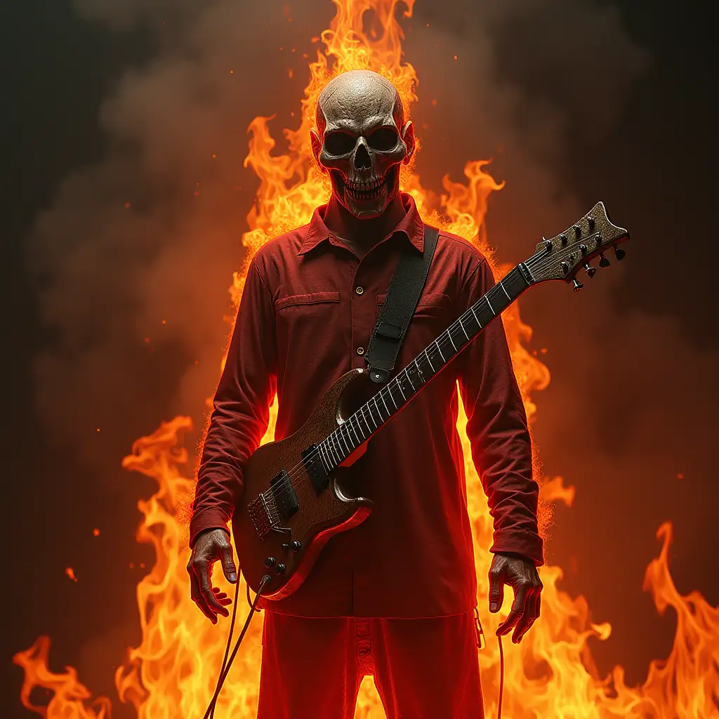 Album cover  Rock, scary wax figure melting fire