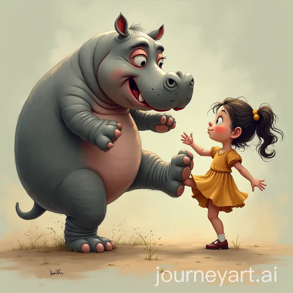 Playful-Encounter-Between-a-Hippo-and-a-Girl