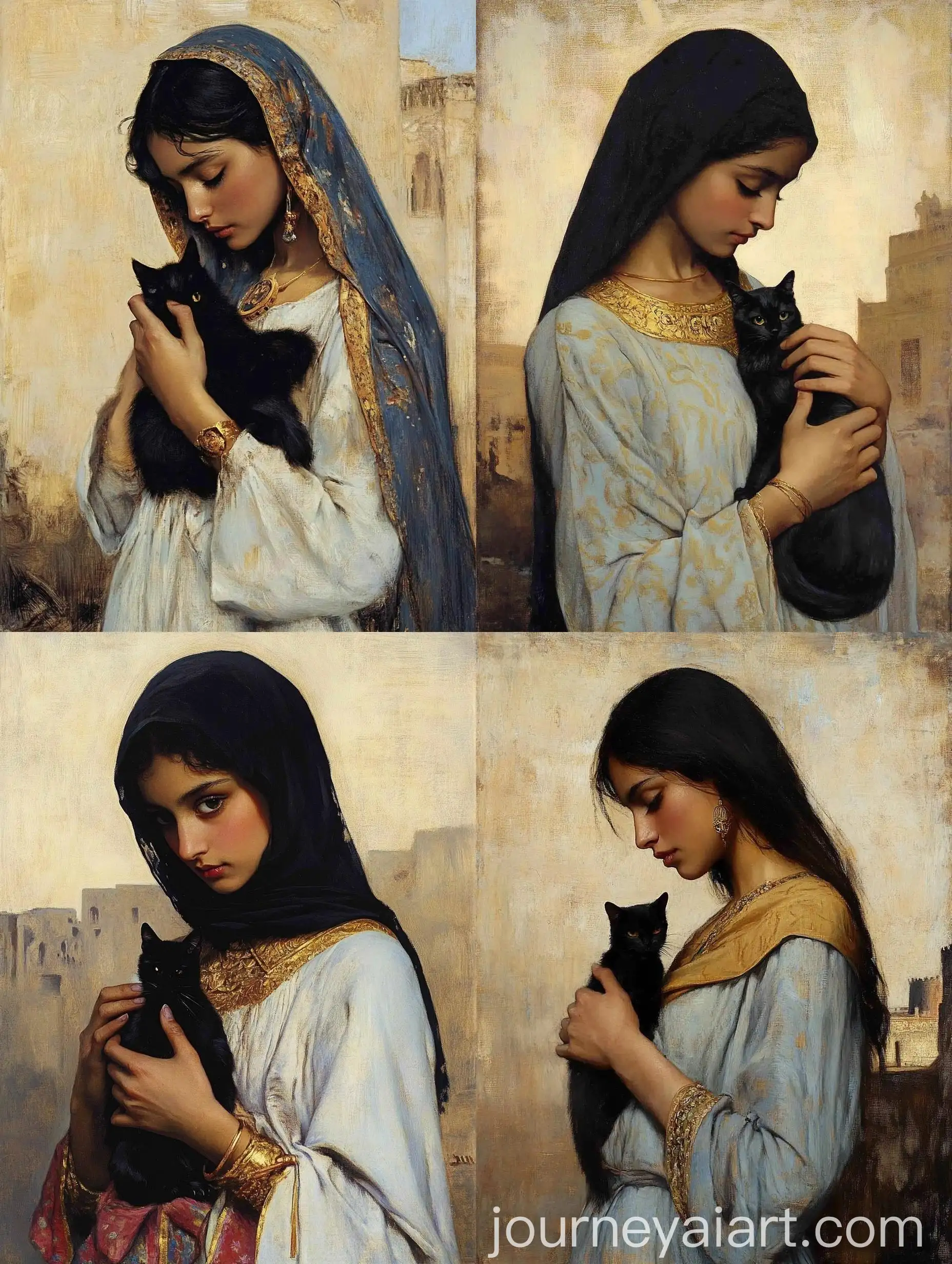 Young-Arab-Woman-with-Black-Cat-in-Renaissance-Style-Painting