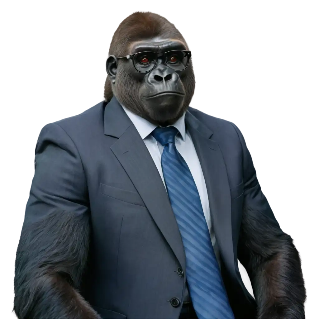 PNG-Image-Gorilla-in-Formal-Dress-and-Glasses-in-Office-Setting