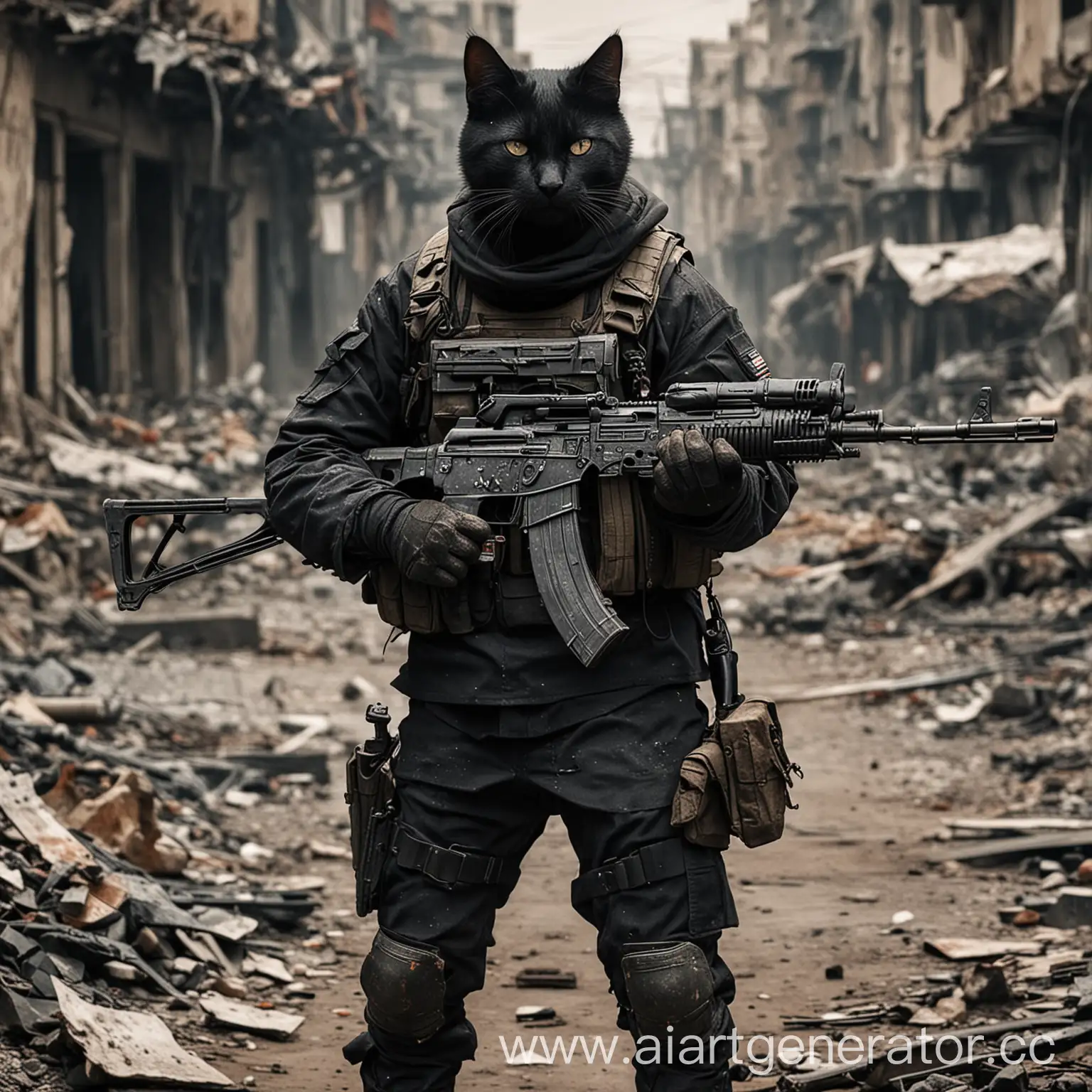 His name - tireos. He is solder of dead world. his weapon AK-74U. His pat - black cat. He stay in destroyed sity.