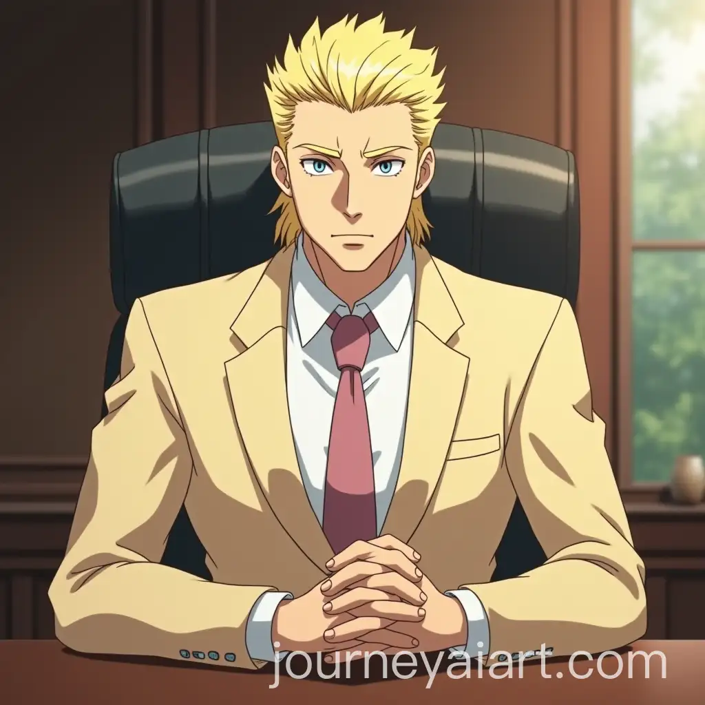 Chairman-Sitting-in-Office-Slick-Blonde-Man-in-Beige-Costume