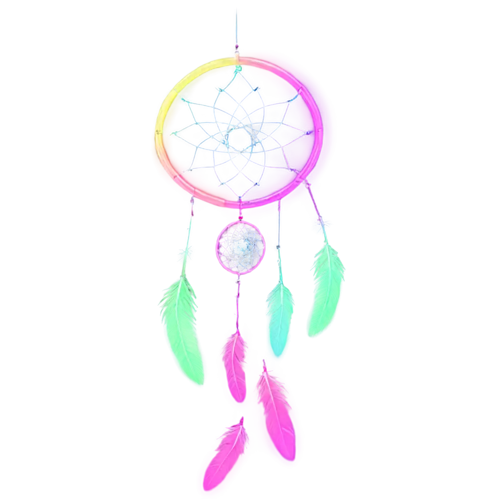 Glowing-Neon-Dreamcatcher-PNG-with-Ethereal-Feathers-and-Cosmic-Background-Futuristic-and-Mystical-Artwork