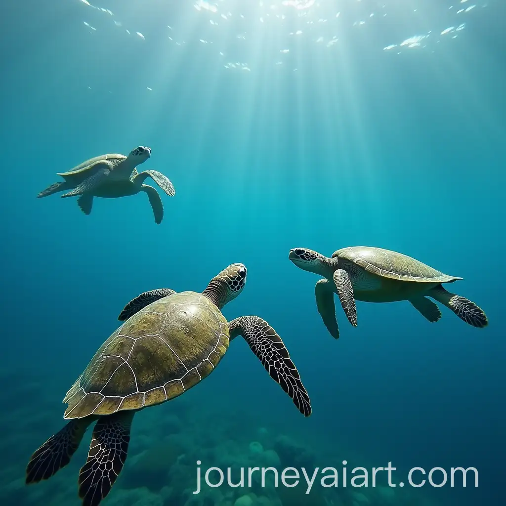 Family-of-Turtles-Swimming-Together-in-the-Ocean