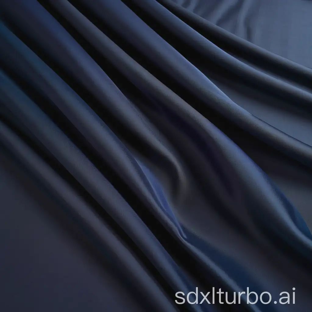 Ultra-realistic deep navy blue fabric (hex #13184D) occupying exactly 50% of the frame, positioned in a clean horizontal split (lower half composition). Smooth heavy-weight fabric with subtle directional texture, precise geometric division between fabric and pure white background (#FFFFFF). Soft top-down lighting creating dimensional folds and directional highlights on the material's surface. 8K photorealistic textile detail, studio-grade isolation, zero shadows except minimal contact shadow at the division line.